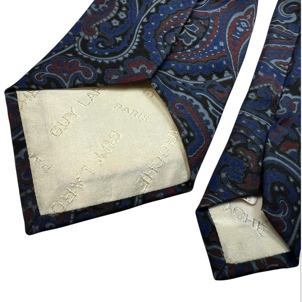 New Vintage Guy Laroche Couture Tie Men Silk Paisley Plum Luxury Paris Old Money - Picture 11 of 14